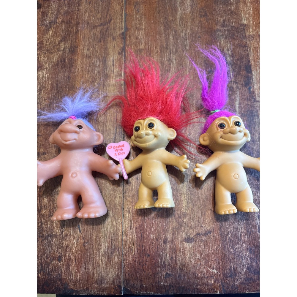 Russ Dam Troll Doll Lot Unisex Small Multi Good Vintage 1986 90s 3pc Heart